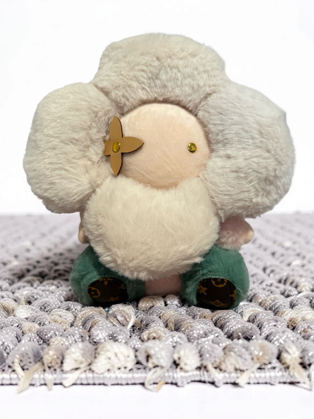 Plush Flower Character Plush with Gold Logo Accent - Cream & Green